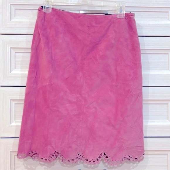 Vintage Purple Pink Leather Skirt with black cutout floral design - Picture 8 of 11